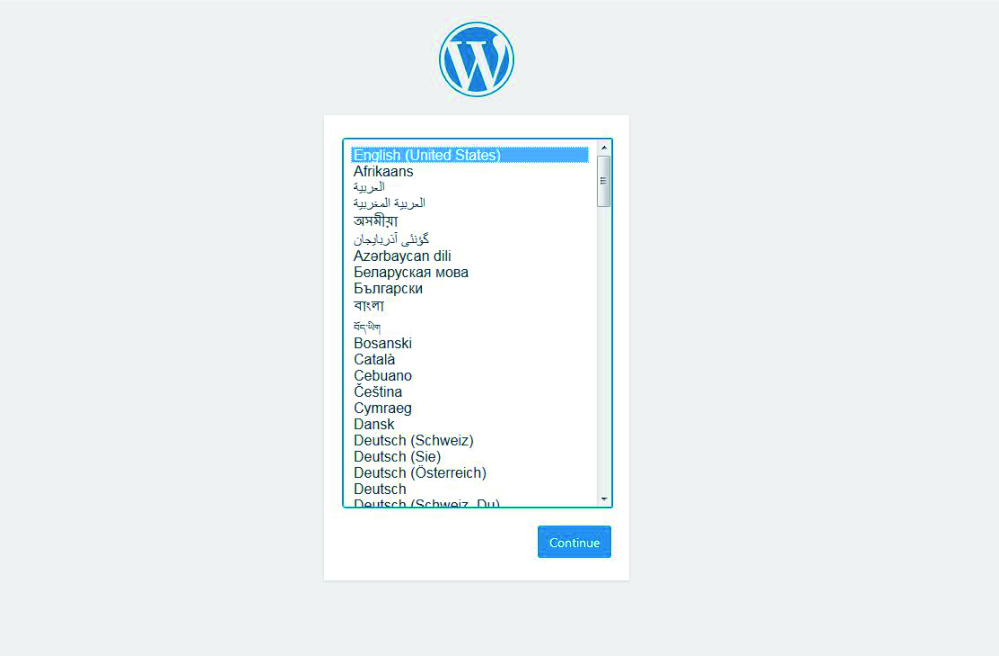 pilihan bahasa instalasi wordpress