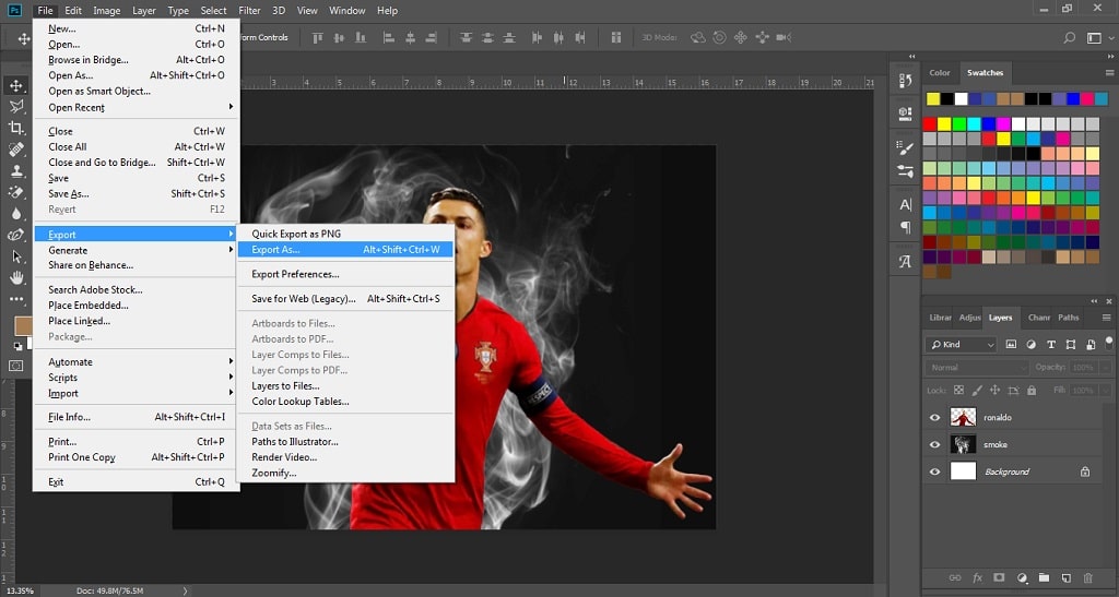 export setelah seleksi gambar di photoshop