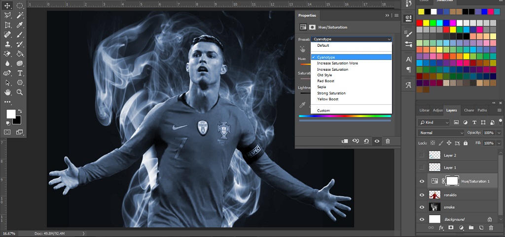 pilihan pada preset untuk mengedit warna gambar dengan photoshop