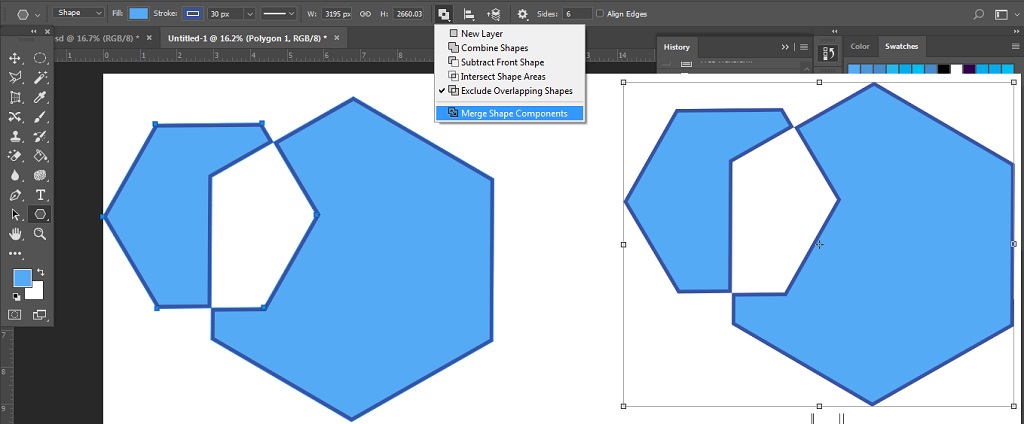 Merge Shape Components membuat objek unik dengan path operation pada photoshop