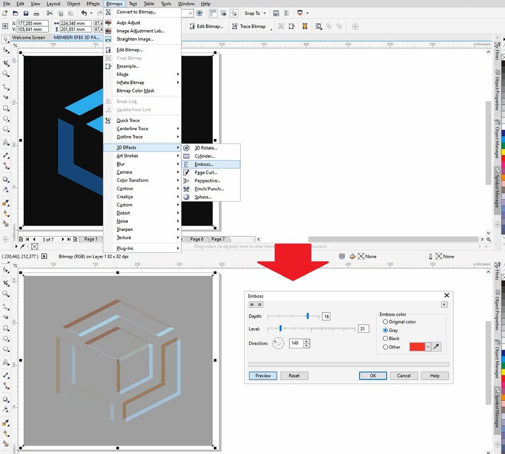 efek 3d emboss di coreldraw