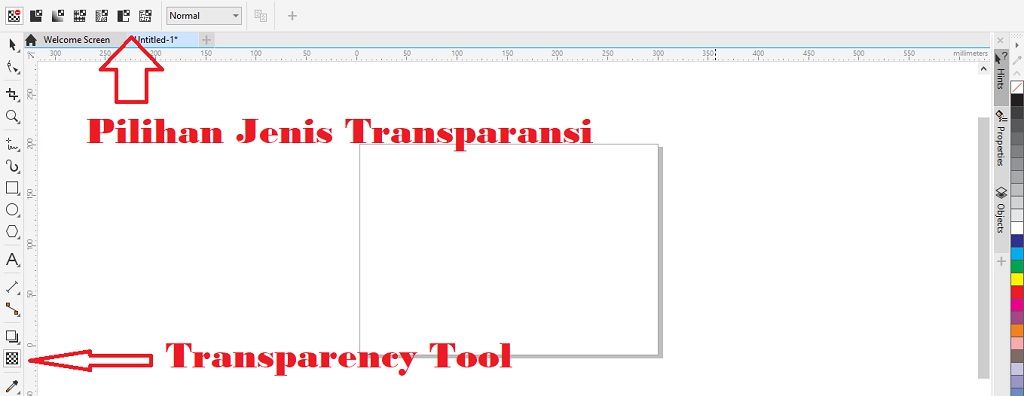 letak transparency tool untuk memberi efek transparan di coreldraw