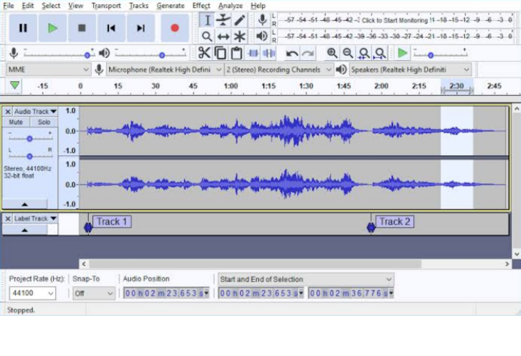 software editing audio : audacity