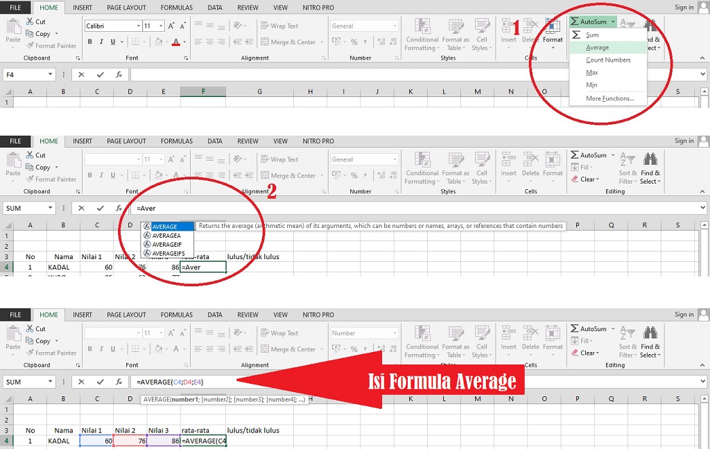 tahap membuat rata-rata pada pembuatan kriteria penilaian otomatis di microsoft excel