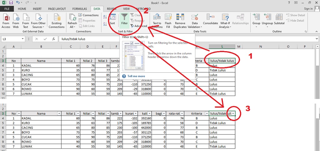 mengaktifkan filter di microsoft excel