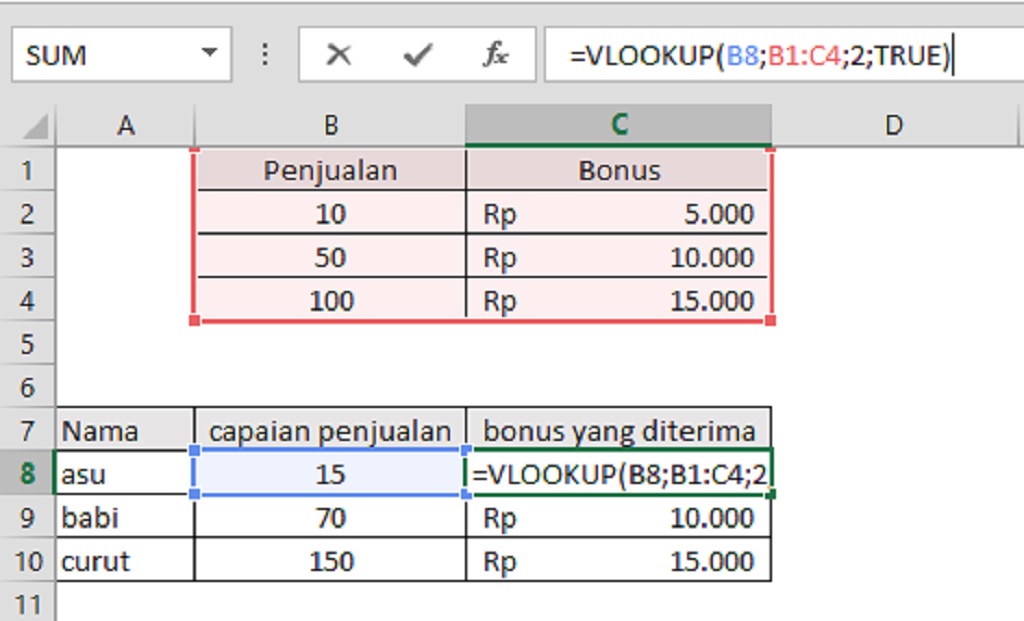 contoh mencari data dengan fungsi vlookup di excel