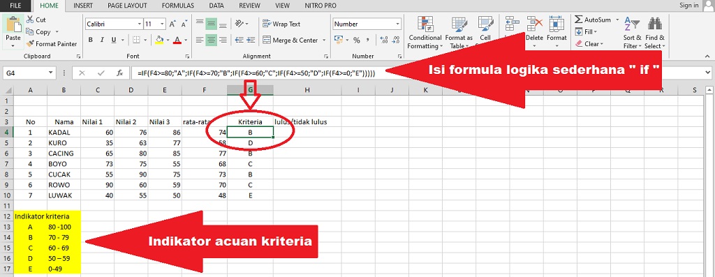 membuat kriteria penilaian otomatis di microsoft excel