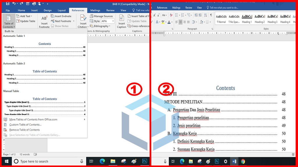 menu references - membuat daftar isi otomatis