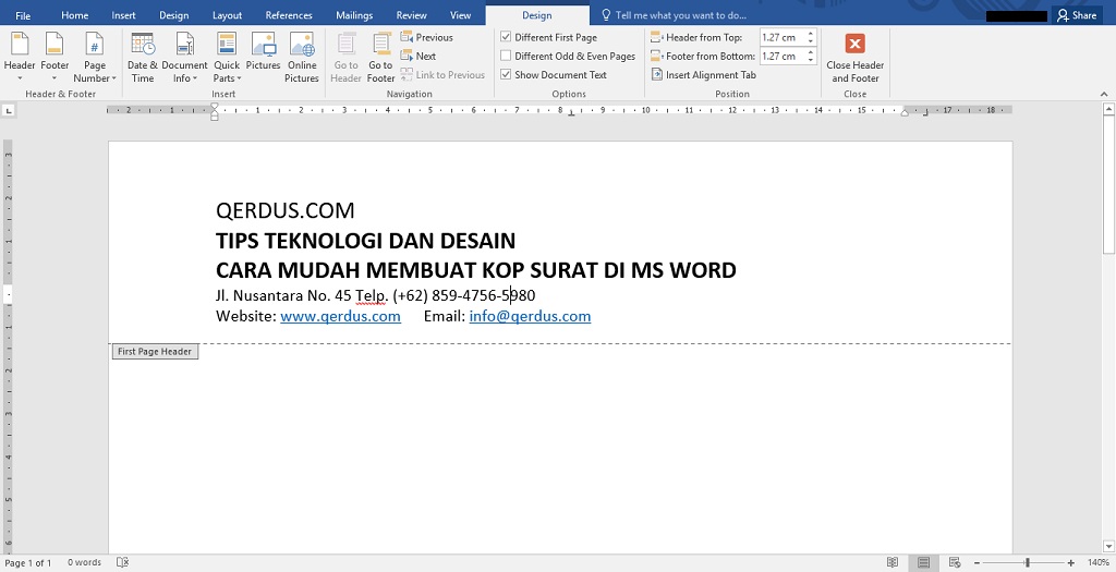 Mulai membuat isi kop / kepala surat