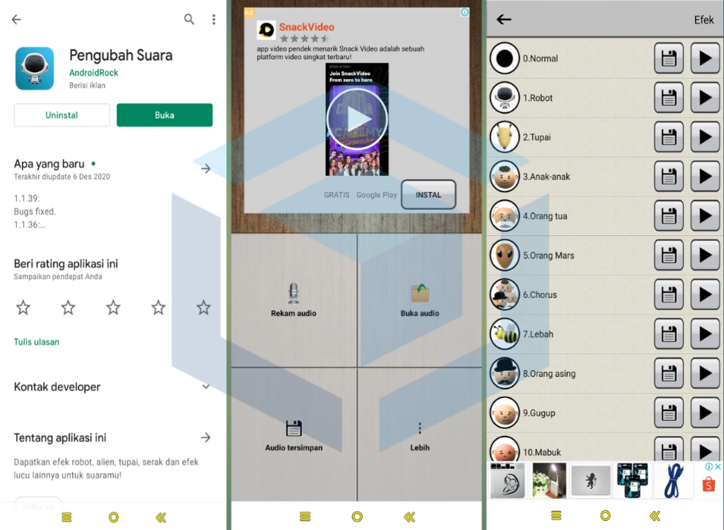 aplikasi pengubah suara by AndroidRock dan tampilan menu