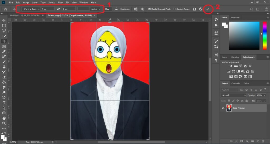 cropping foto yang akan di cetak di photoshop