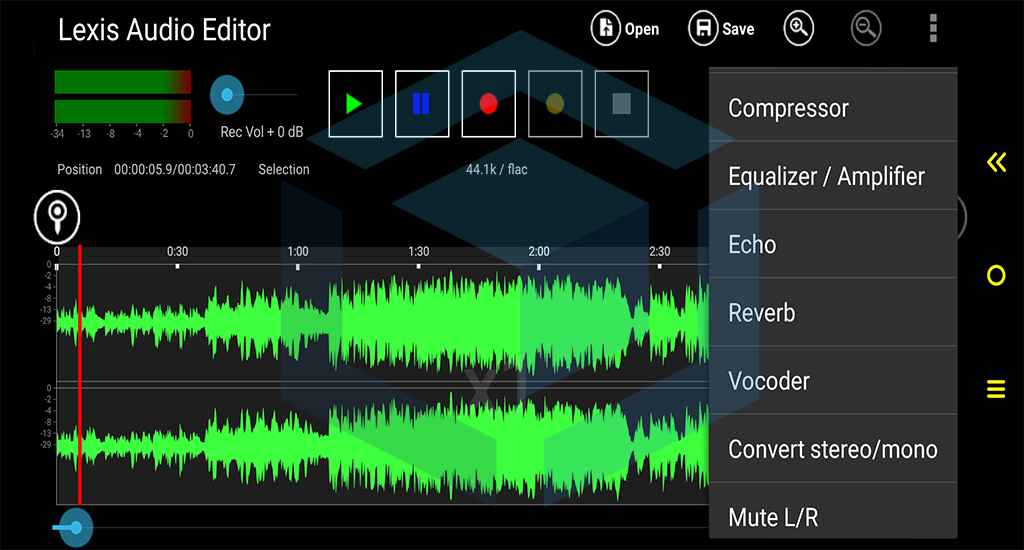 fitur lainnya untuk mengedit suara vokal pada aplikasi lexis audio editor